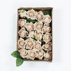 24 Roses 2" Champagne Artificial Foam Flowers With Stem Wire and Leaves