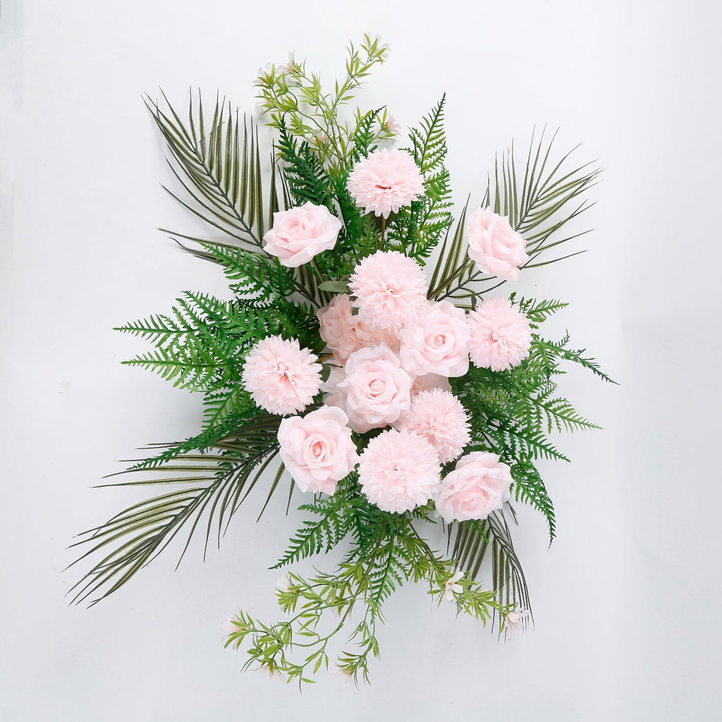 Artificial Wedding Arch Flowers â€“ Blush Rose & Chrysanthemum Swag with Greenery and Palm Leaves - Bell Racket Store