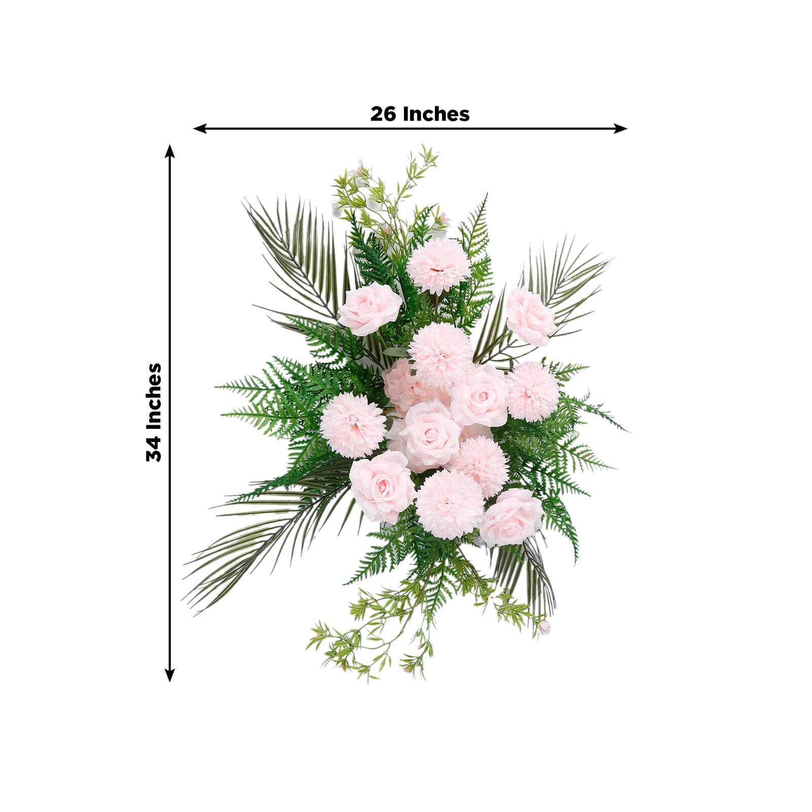 Artificial Wedding Arch Flowers â€“ Blush Rose & Chrysanthemum Swag with Greenery and Palm Leaves - Bell Racket Store