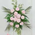 Artificial Wedding Arch Flowers â€“ Blush Rose & Chrysanthemum Swag with Greenery and Palm Leaves - Bell Racket Store