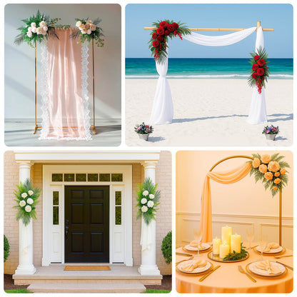 Artificial Wedding Arch Flowers â€“ Burgundy Rose & Chrysanthemum Swag with Greenery and Palm Leaves - Bell Racket Store