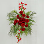 Artificial Wedding Arch Flowers â€“ Burgundy Rose & Chrysanthemum Swag with Greenery and Palm Leaves - Bell Racket Store