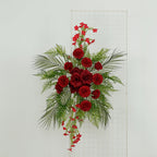 Artificial Wedding Arch Flowers â€“ Burgundy Rose & Chrysanthemum Swag with Greenery and Palm Leaves - Bell Racket Store