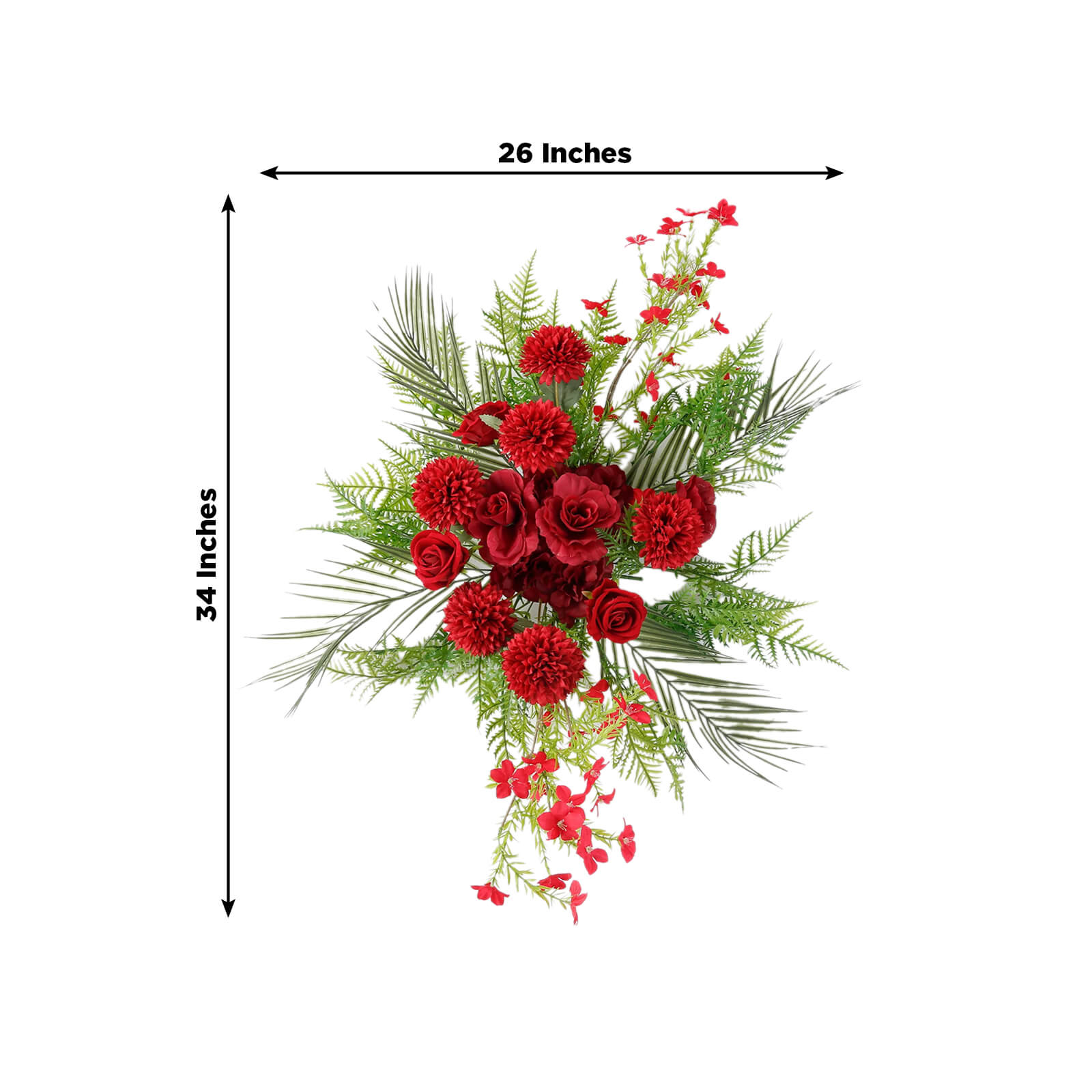 Artificial Wedding Arch Flowers â€“ Burgundy Rose & Chrysanthemum Swag with Greenery and Palm Leaves - Bell Racket Store