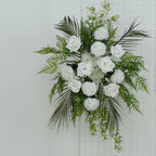 Artificial Wedding Arch Flowers â€“ Ivory Rose & Chrysanthemum Swag with Greenery and Palm Leaves - Bell Racket Store