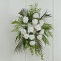 Artificial Wedding Arch Flowers â€“ Ivory Rose & Chrysanthemum Swag with Greenery and Palm Leaves - Bell Racket Store