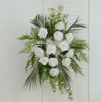 Artificial Wedding Arch Flowers â€“ Ivory Rose & Chrysanthemum Swag with Greenery and Palm Leaves - Bell Racket Store