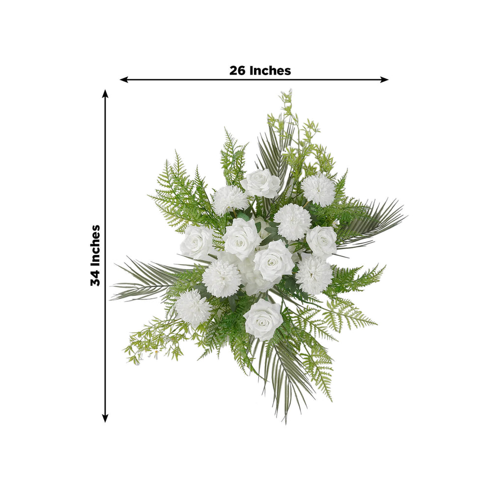 Artificial Wedding Arch Flowers â€“ Ivory Rose & Chrysanthemum Swag with Greenery and Palm Leaves - Bell Racket Store