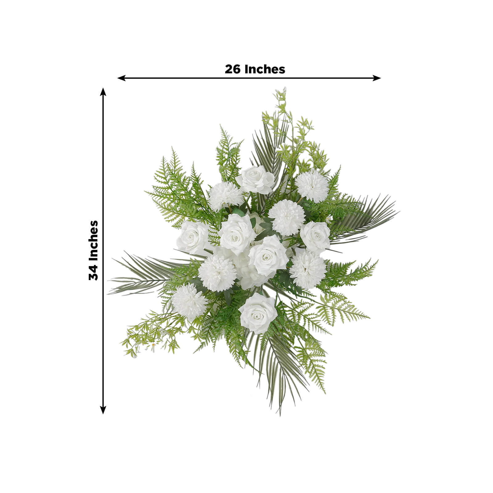 Artificial Wedding Arch Flowers â€“ Ivory Rose & Chrysanthemum Swag with Greenery and Palm Leaves - Bell Racket Store