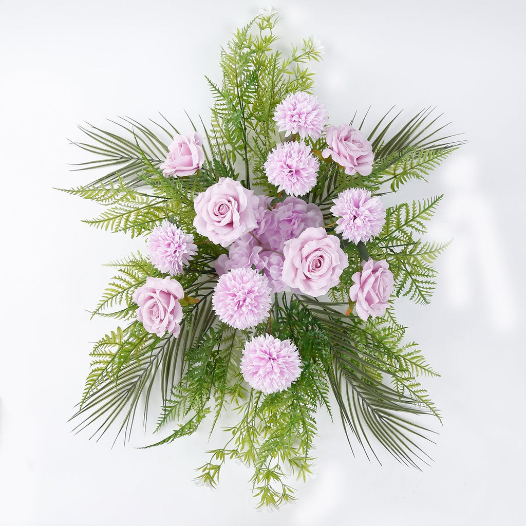 Artificial Wedding Arch Flowers â€“ Lavender Lilac Rose & Chrysanthemum Swag with Greenery and Palm Leaves - Bell Racket Store