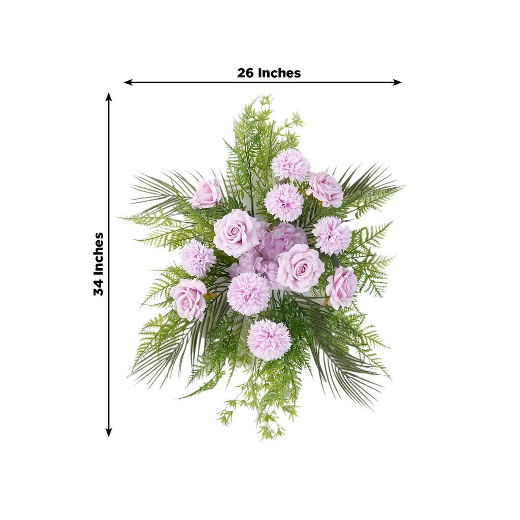 Artificial Wedding Arch Flowers â€“ Lavender Lilac Rose & Chrysanthemum Swag with Greenery and Palm Leaves - Bell Racket Store
