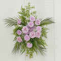 Artificial Wedding Arch Flowers â€“ Lavender Lilac Rose & Chrysanthemum Swag with Greenery and Palm Leaves - Bell Racket Store