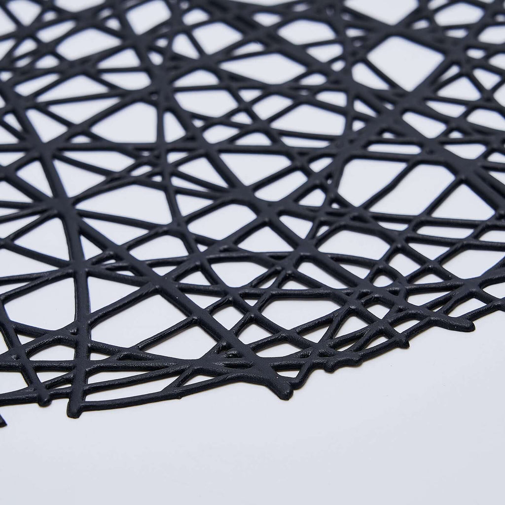 6-Pack Vinyl Placemats Black Woven Design - Durable Non-Slip Round Table Mats for Dining 15"