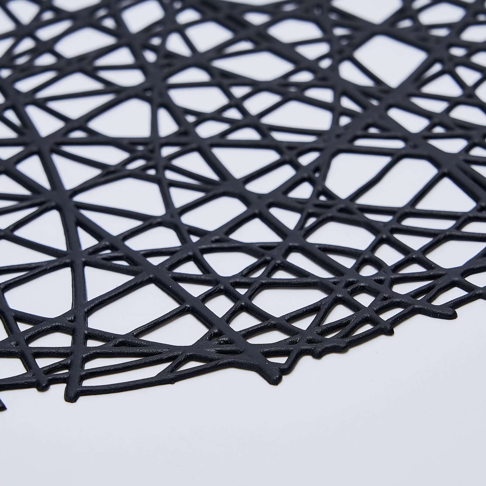 6-Pack Vinyl Placemats Black Woven Design - Durable Non-Slip Round Table Mats for Dining 15"