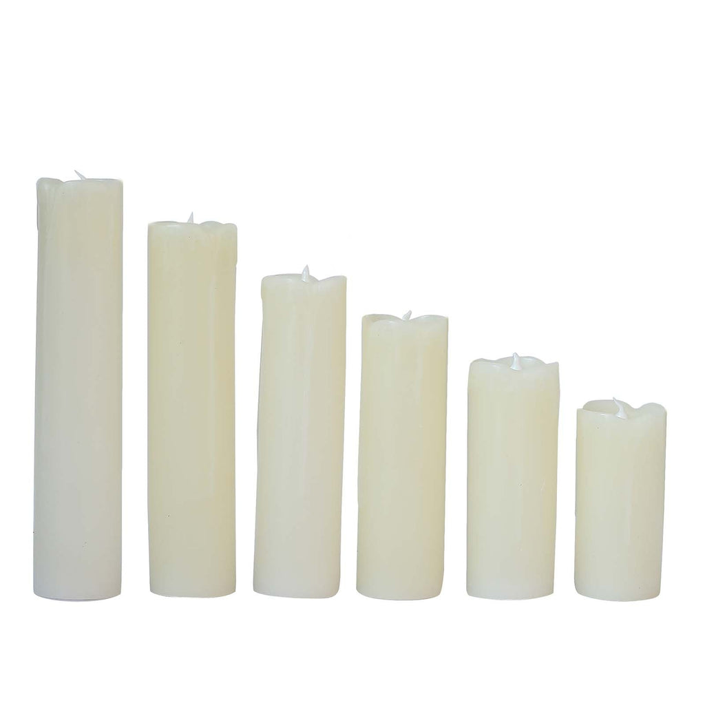 Set of 6 LED Flameless Luminaria Candles Drip Wax Ivory - Battery Operated Pillar Lighting