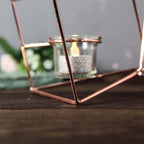 Set of Metal Candle Holders Linked Geometric Design Rose Gold - Chic Votive Glass Decor for Events & Gatherings 9"