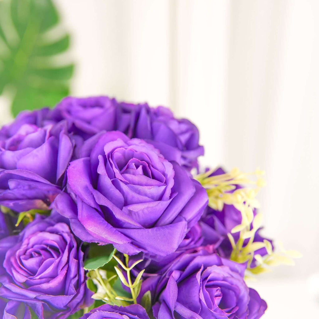2 Bushes 18" Real Touch Purple Artificial Rose Flower Bouquet, Silk Long Stem Flower Arrangements