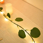 20 LED Vine String Lights Eucalyptus Leaf Design Green Warm White - Battery Operated Home DÃ©cor 7ft