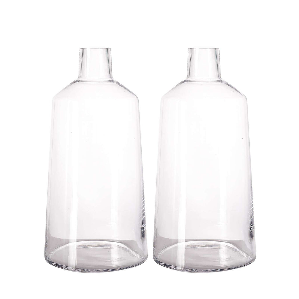 2-Pack Glass Bud Vases Tapered Neck Design Clear - Stylish Floral Table Centerpieces 12"