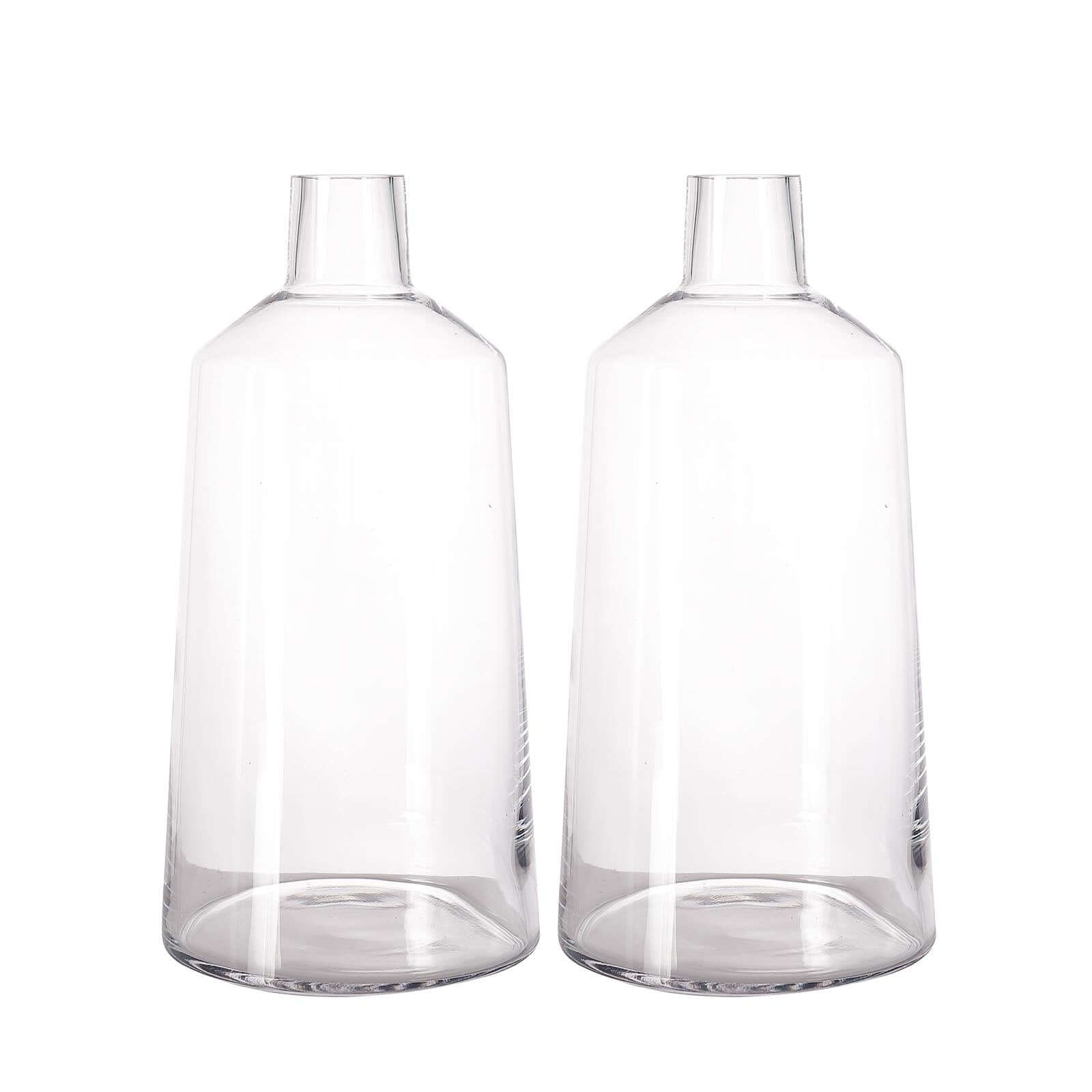 2-Pack Glass Bud Vases Tapered Neck Design Clear - Stylish Floral Table Centerpieces 12"
