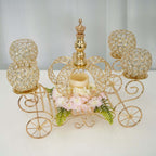 Candle Holder 4-Arm Gold Metal Crystal Cinderella Carriage Wedding Centerpiece - Decorative Display 18"