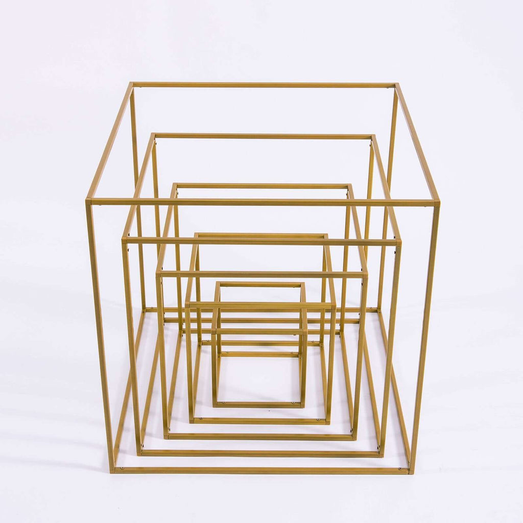 2-Pack Metal Flower Stands Gold Geometric Wedding Centerpieces Square Frame - Compact Design 8"