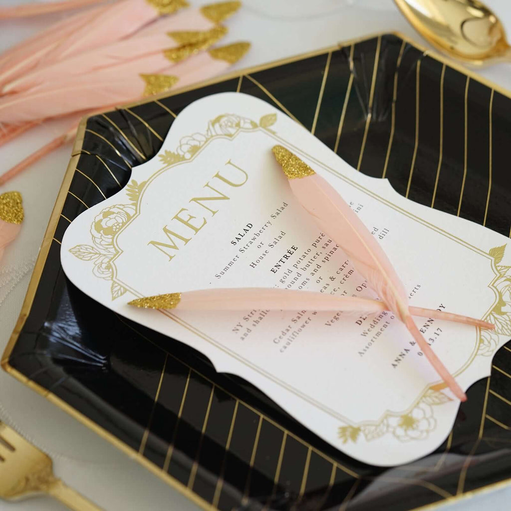 30-Pack Turkey Feathers Craft Feathers Glitter Gold Tip Blush - Decorative Feathers for DIY Party Projects