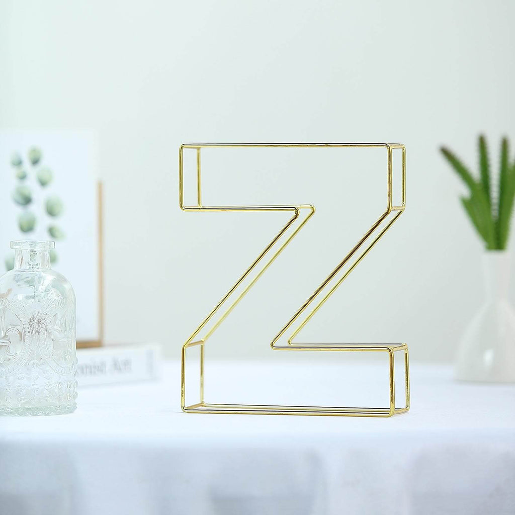 8" Tall Gold Freestanding 3D Decorative Wire Letter, Wedding Centerpiece - Z