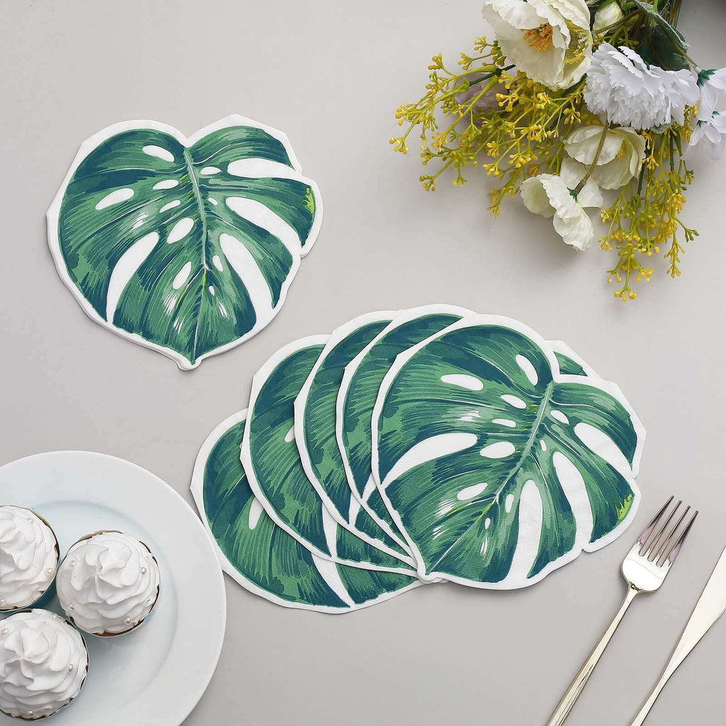 20-Pack Paper Cocktail Napkins with Tropical Leaf Design Green - Stylish Disposable Napkins for Events