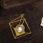 2-Pack Tealight Candle Holders Gold Metal Pyramid Geometric Open Frame - Flower Stand 9"