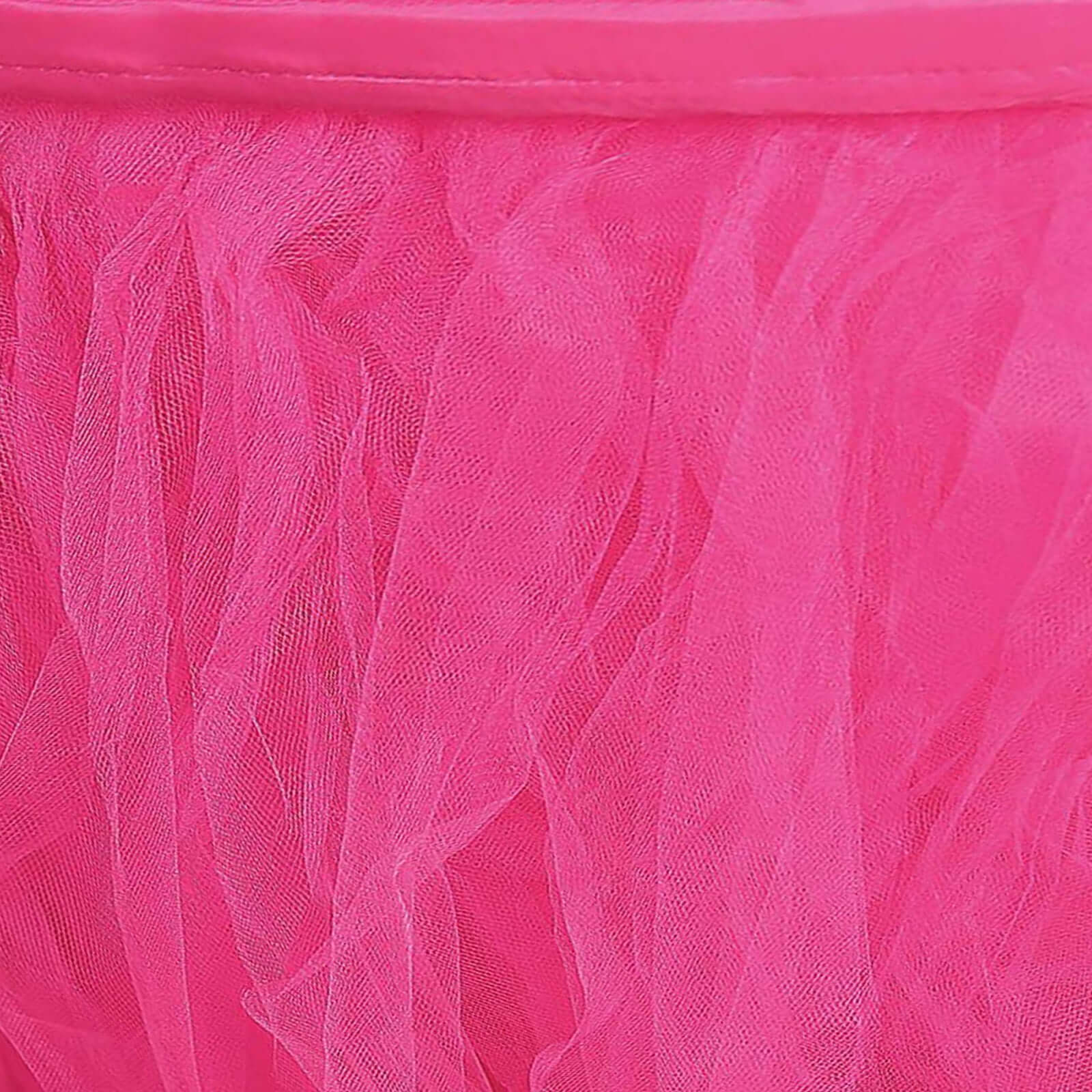 Tulle 14ft Table Skirt Fuchsia - 4 Layer Pleated Tutu Table Cover