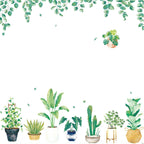 Green Tropical Potted Plants Planters with Hanging Leaves Wall Decals, Peel and Stick Decor Stickers