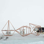 Set of Metal Candle Holders Linked Geometric Design Rose Gold - Modern Votive Glass Decor for Tables & Gatherings 16"