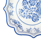 25-Pack Paper Dessert Plates in White with Light Blue Damask Floral Print & Scallop Rim - Stylish Disposable 300GSM Floral Salad Appetizer Plates 8"