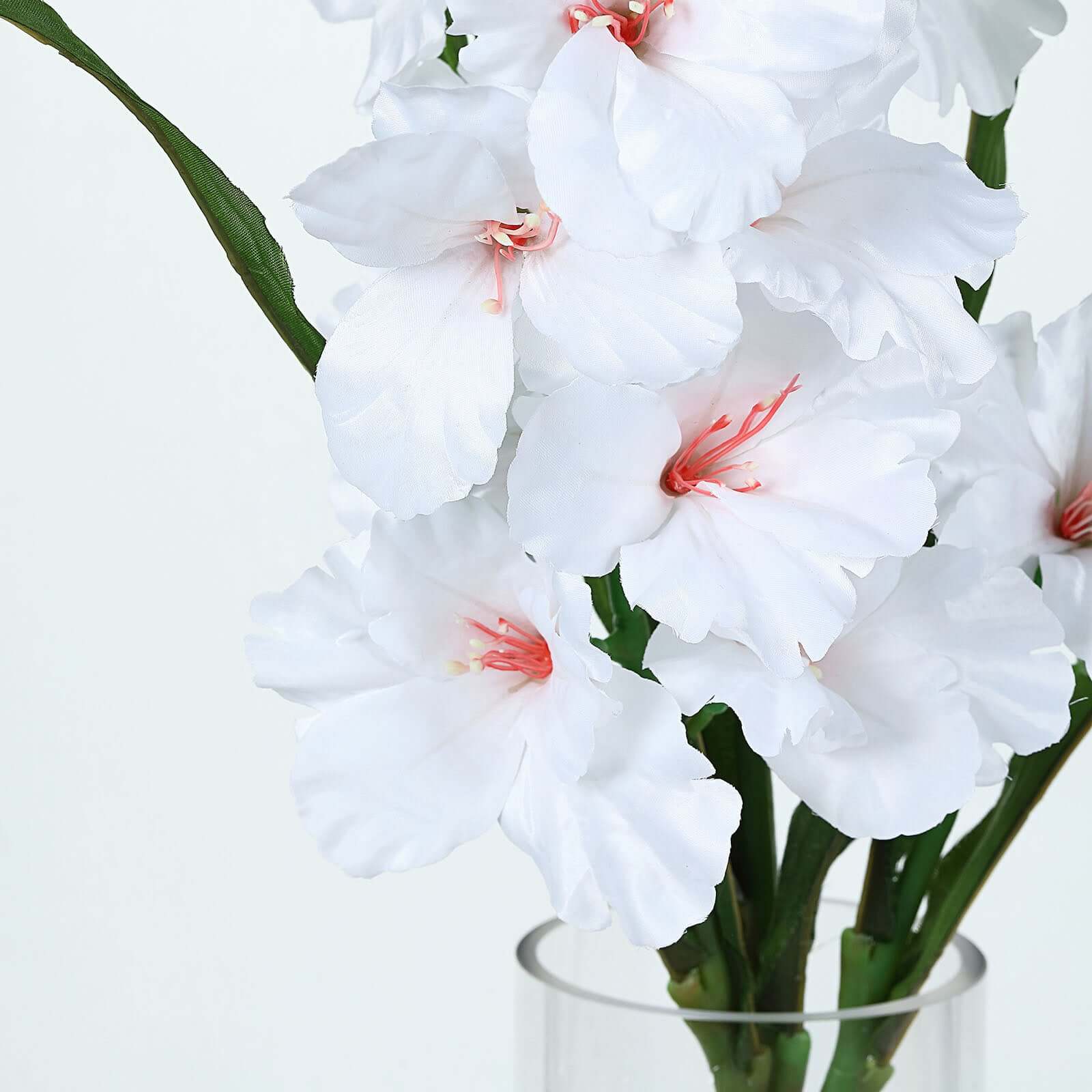 3 Stems 36" Tall White Artificial Silk Gladiolus Flower Spray Bush