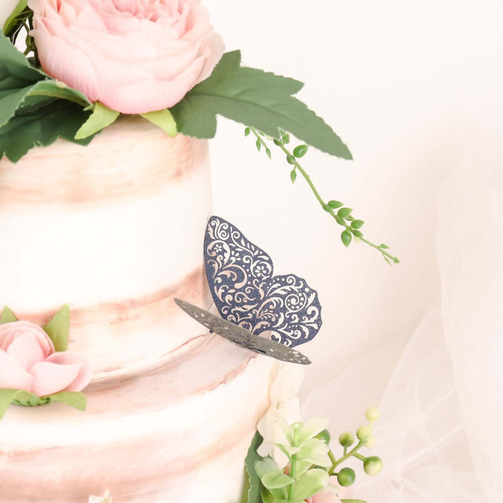 12-Pack 3D Butterfly Wall Decals, DIY Removable Mural Stickers Navy Blue Cake Decorations Eye-Catching Design