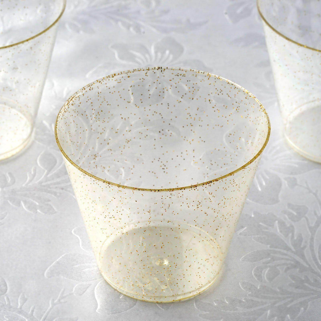 12-Pack Plastic Party Glasses Gold Glittered - Sparkly Disposable Cups for Events 9oz