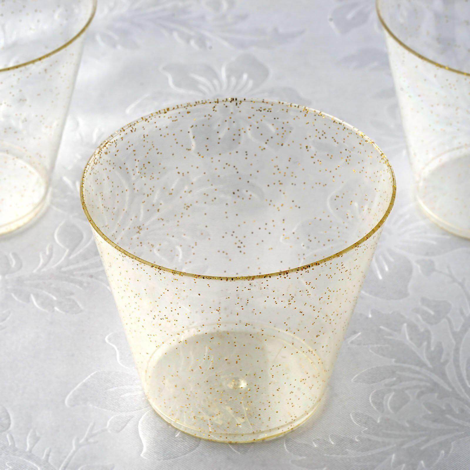12-Pack Plastic Party Glasses Gold Glittered - Sparkly Disposable Cups for Events 9oz
