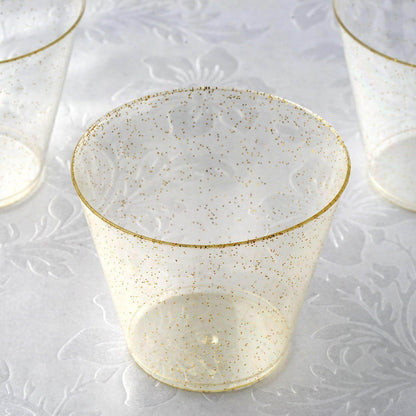 12-Pack Plastic Party Glasses Gold Glittered - Sparkly Disposable Cups for Events 9oz