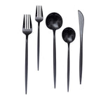 50-Pack Plastic Utensil Set Black - Premium Disposable Heavy Duty Sleek Flatware for Events