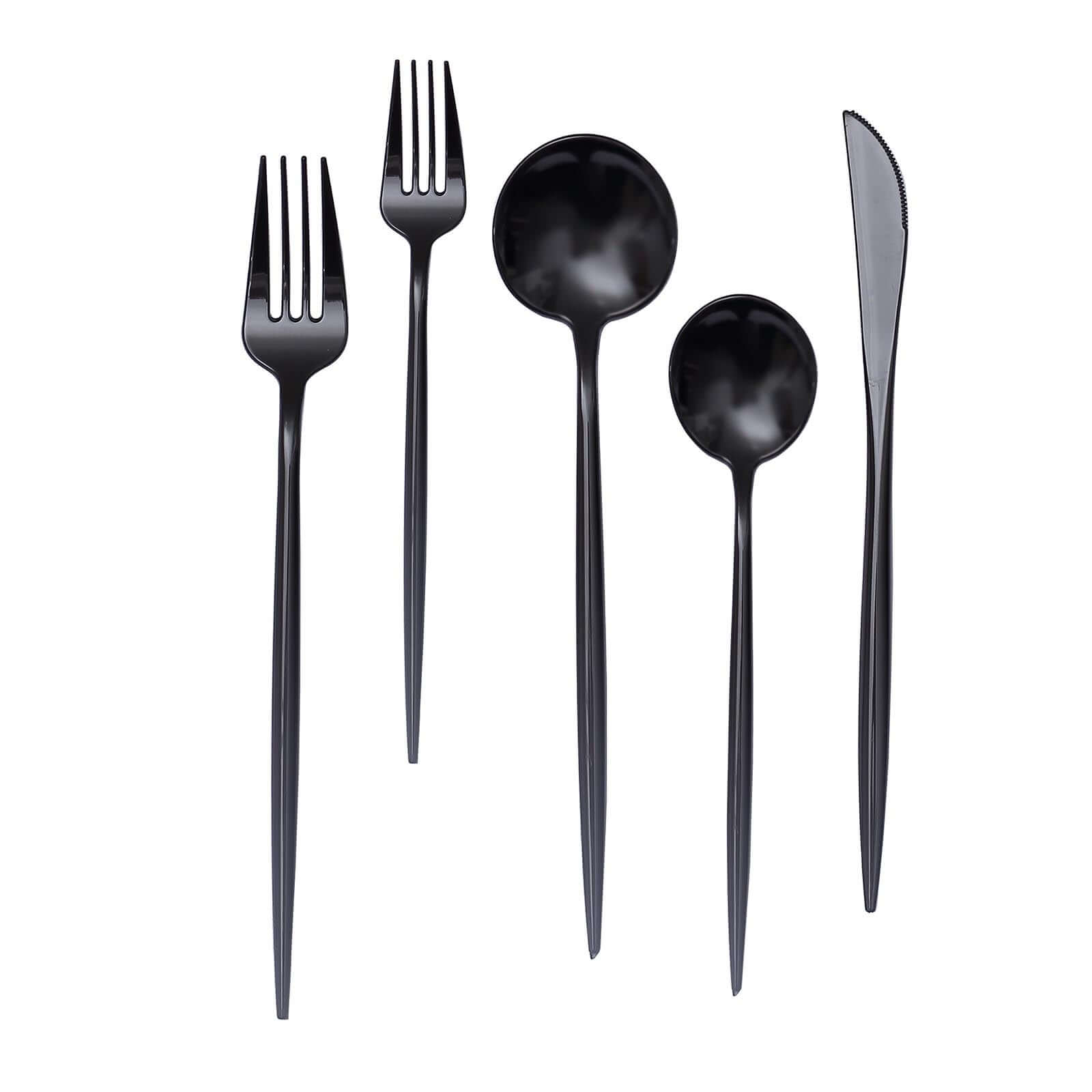 50-Pack Plastic Utensil Set Black - Premium Disposable Heavy Duty Sleek Flatware for Events