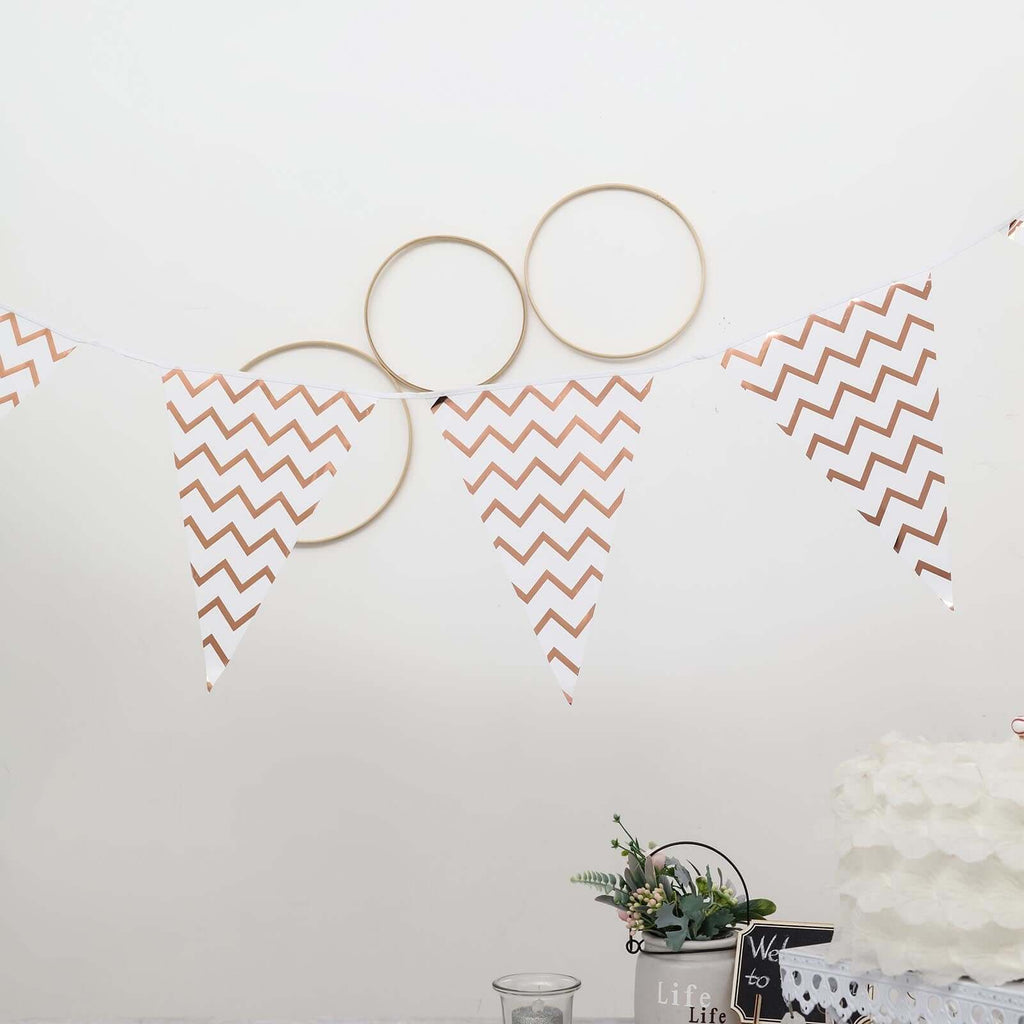 7.5ft Rose Gold Chevron Print Triangle Pennant Flag Party Banner - Clearance SALE