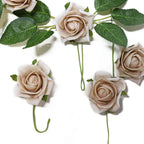 24 Roses 2" Champagne Artificial Foam Flowers With Stem Wire and Leaves