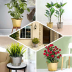 14" Silver Chrome Finished Rim Large Barrel Planter Pot, Indoor Outdoor Decorative Flower Pot