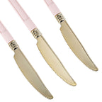24 Pack Gold 7.5" Heavy Duty Plastic Knives with Blush Handle, Disposable Silverware