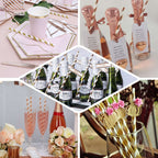 25-Pack Paper Straws White/Rose Gold Striped - Stylish Disposable Straws for Drinks 8"