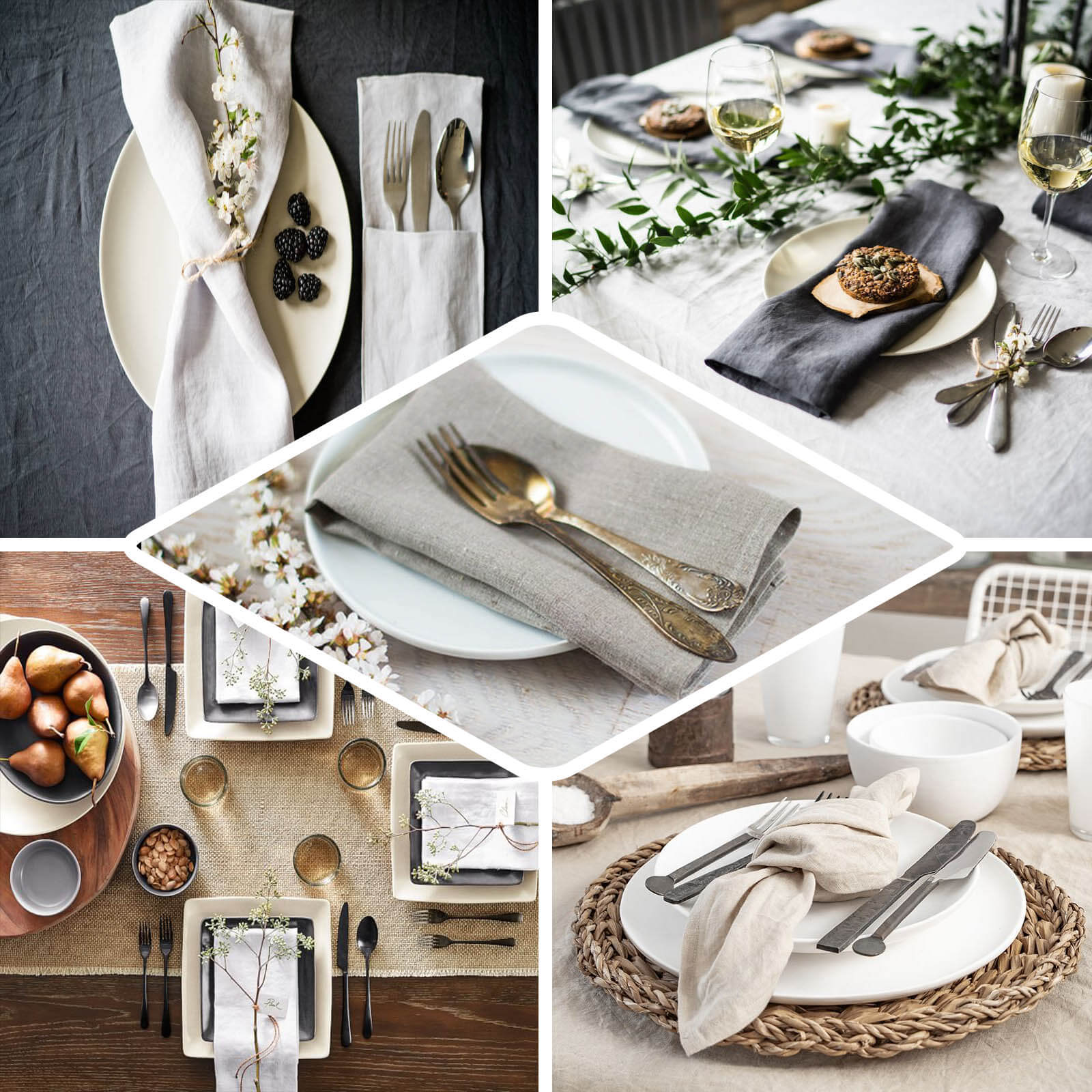 5 Pack Faux Linen 20"x20" Napkins Beige - Slubby Textured & Wrinkle Resistant Cloth Napkins