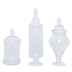Set of 3 Glass Candy Jars Modern Apothecary Design Clear with Snap-On Lids - Stylish Party Favor Containers 9"/13"/14"