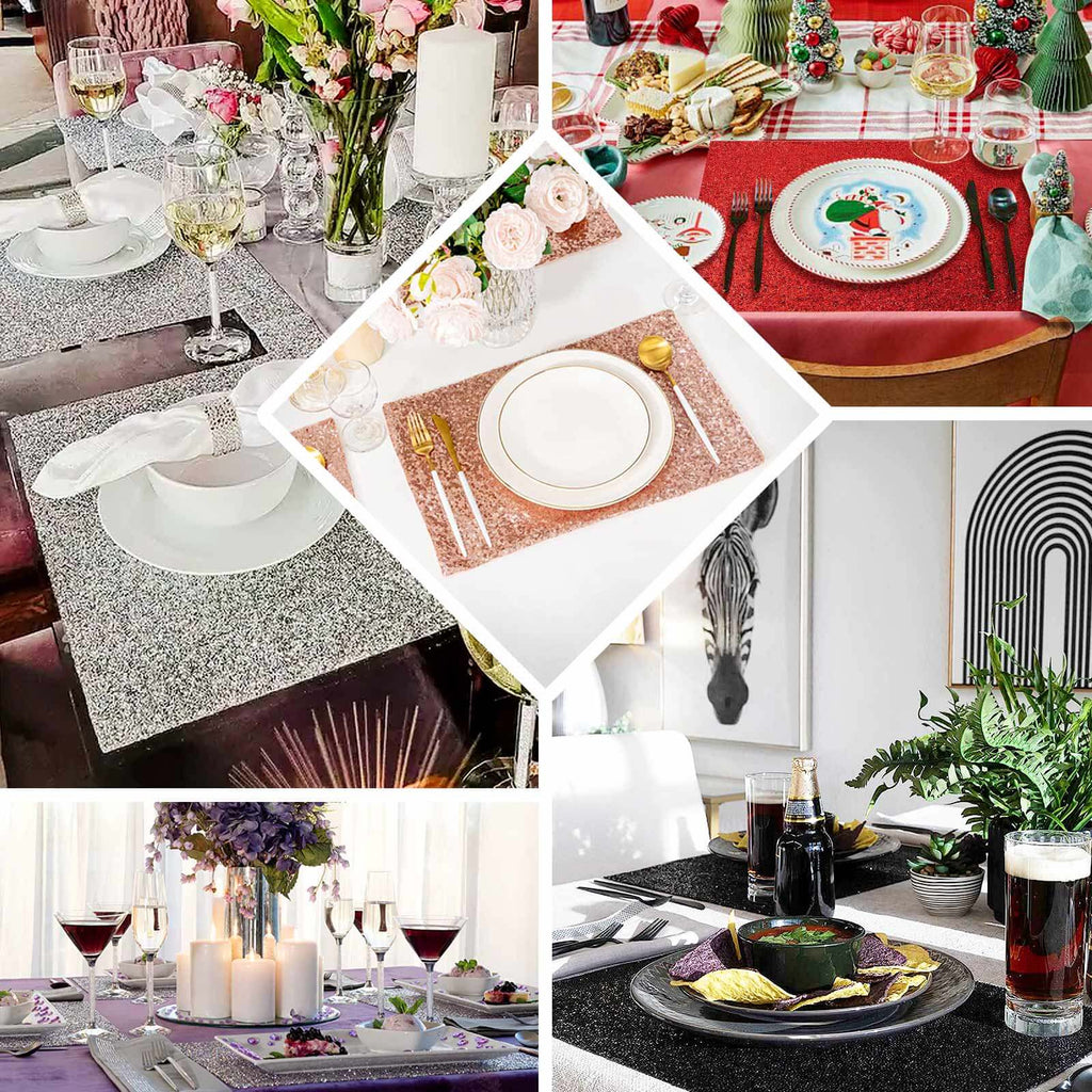 6-Pack Placemats Glitter Design Rose Gold Sparkle Rectangle - Non-Slip Decorative Dining Table Mats 12"x18"