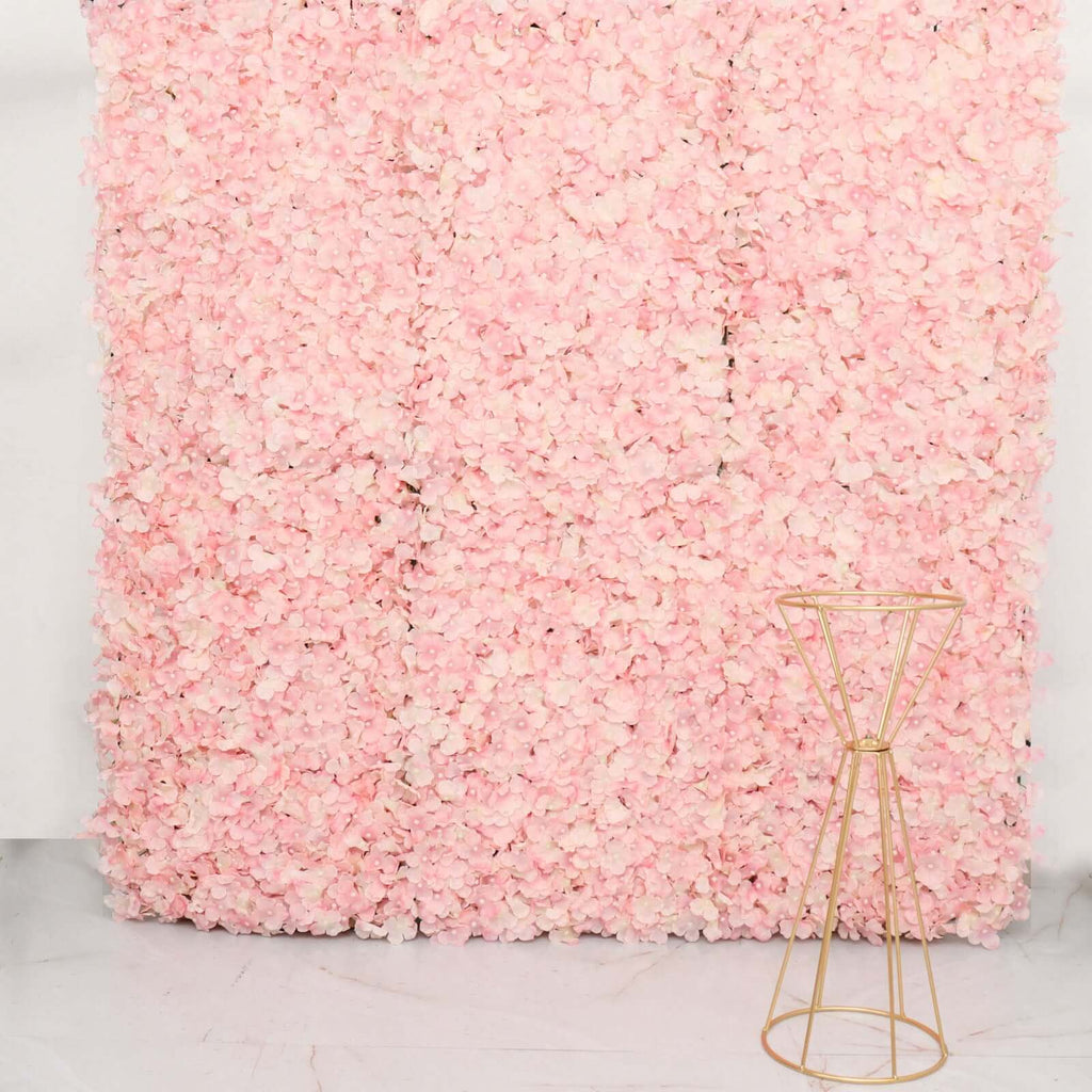 11 Sq ft. Blush UV Protected Hydrangea Flower Wall Mat Backdrop - 4 Artificial Panels